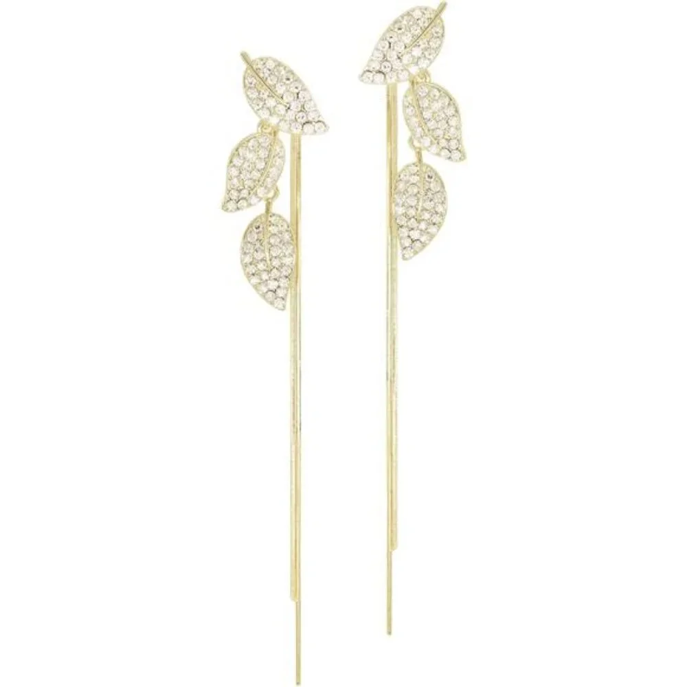 Long Gold Threader Tassel Earrings Dainty Rhinestone Crystal Butterfly Heart - Picture 1 of 7